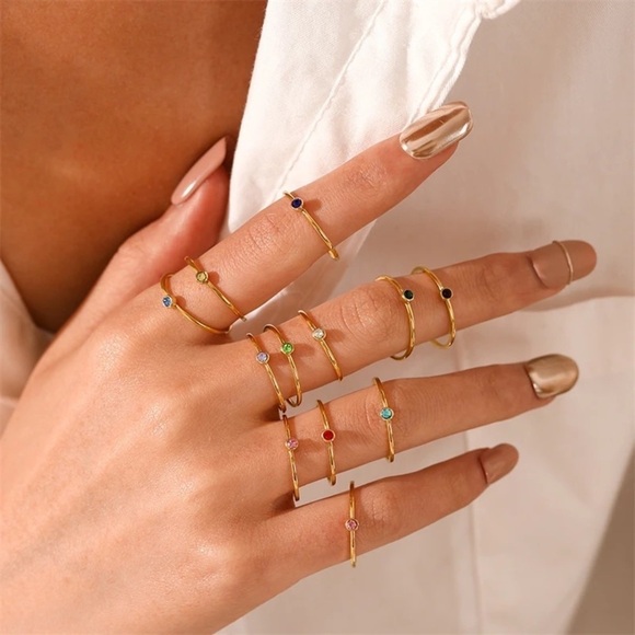 January to December Birthstone Rings 14K Gold Plated - Picture 5 of 8